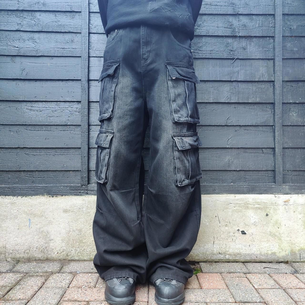 Other Black Faded Wide Leg Quad Cargo Jeans Size US 32 / EU 48 - 1 Thumbnail