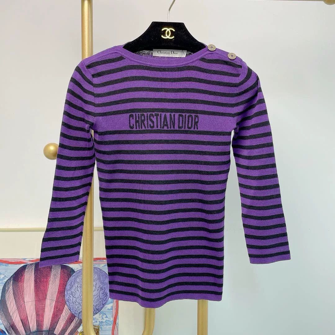 Dior Dior Purple Stripe Slim Knit Sweater Size US M / EU 48-50 / 2 - 1 Thumbnail