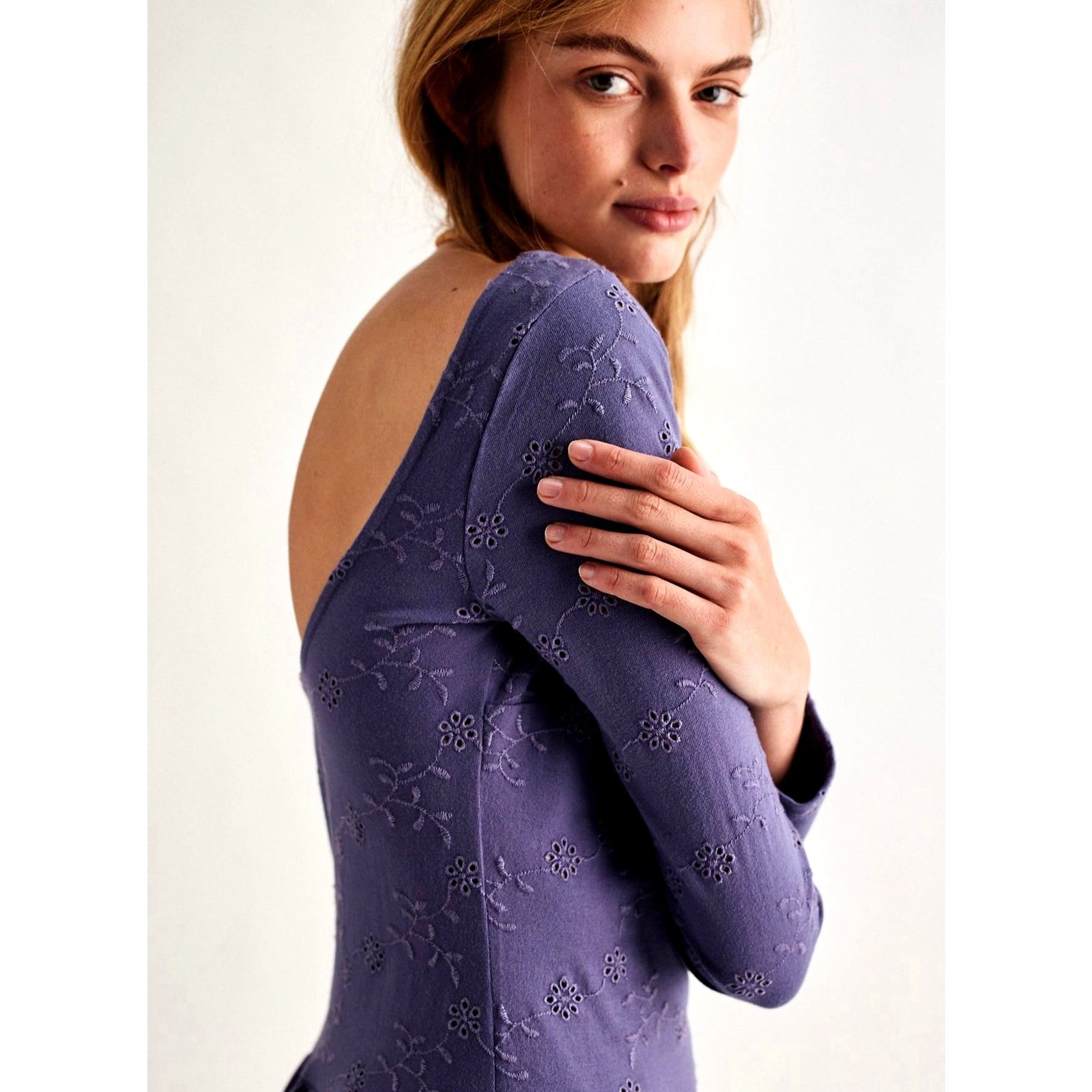 Free People Free People Surley Mini Dress Laser Cut Low Back Heron M Size M / US 6-8 / IT 42-44 - 3 Thumbnail