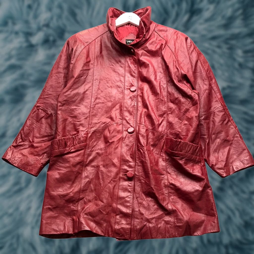 Pelle Pelle Pelle Leather Lined Trench Coat Jacket Womens Medium Petite Red Pocket Button Overcoat Size M / US 6-8 / IT 42-44 - 1 Thumbnail