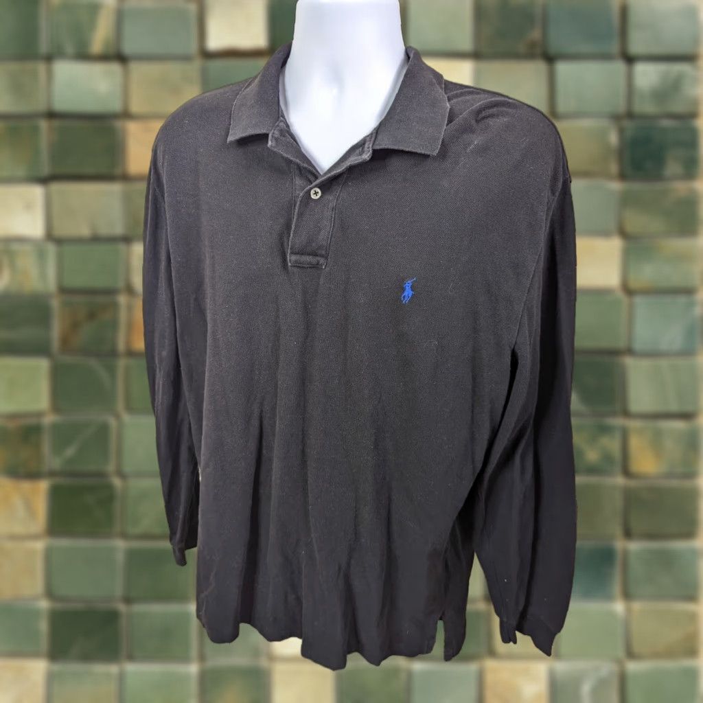 Polo Ralph Lauren VINTAGE Polo Ralph Lauren Mens L Black Long Sleeve Polo Shirt With Large Blue Pony L6S Size US L / EU 52-54 / 3 - 1 Thumbnail