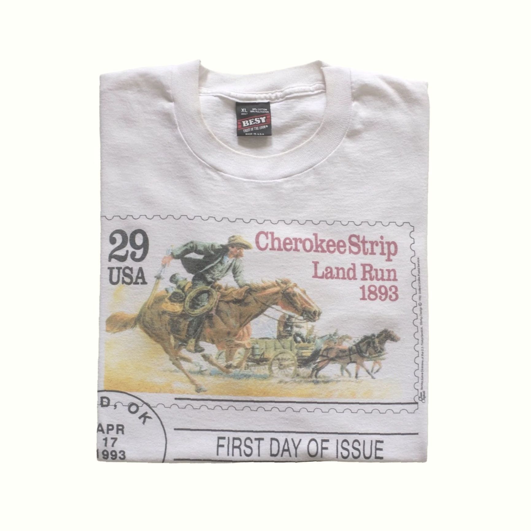 Fruit Of The Loom VINTAGE Fruit of the Loom STAMP Cowboy Horse USA Made WHITE GRAPHIC T SHIRT 1992 SZ XL Mens Size US XL / EU 56 / 4 - 2 Thumbnail