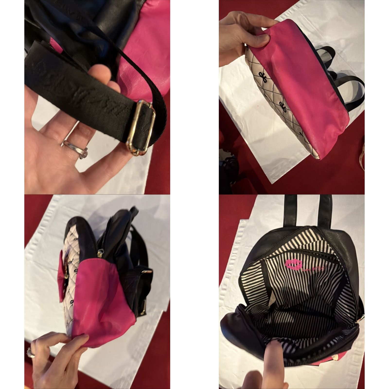 Betsey Johnson Betsey Johnson Backpack Women Medium Pink Quilted Bow Gold Buckle Bag Size ONE SIZE - 8 Thumbnail