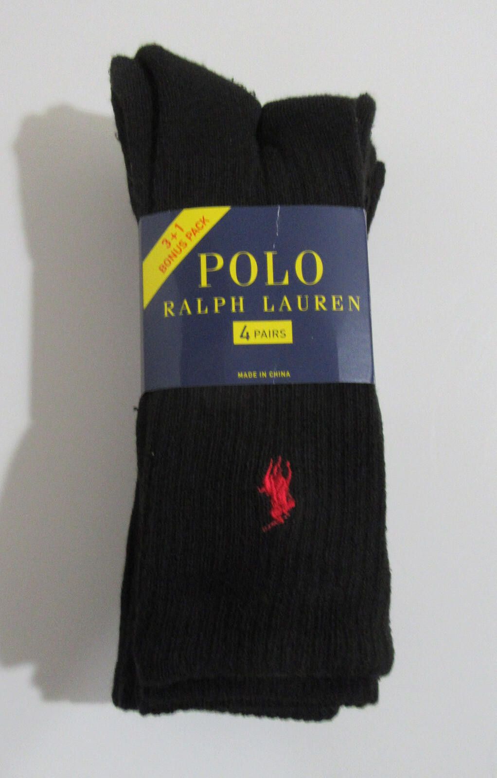 Polo Ralph Lauren Polo Ralph Lauren 4 Pack Mens Crew Socks Black Size ONE SIZE - 1 Thumbnail