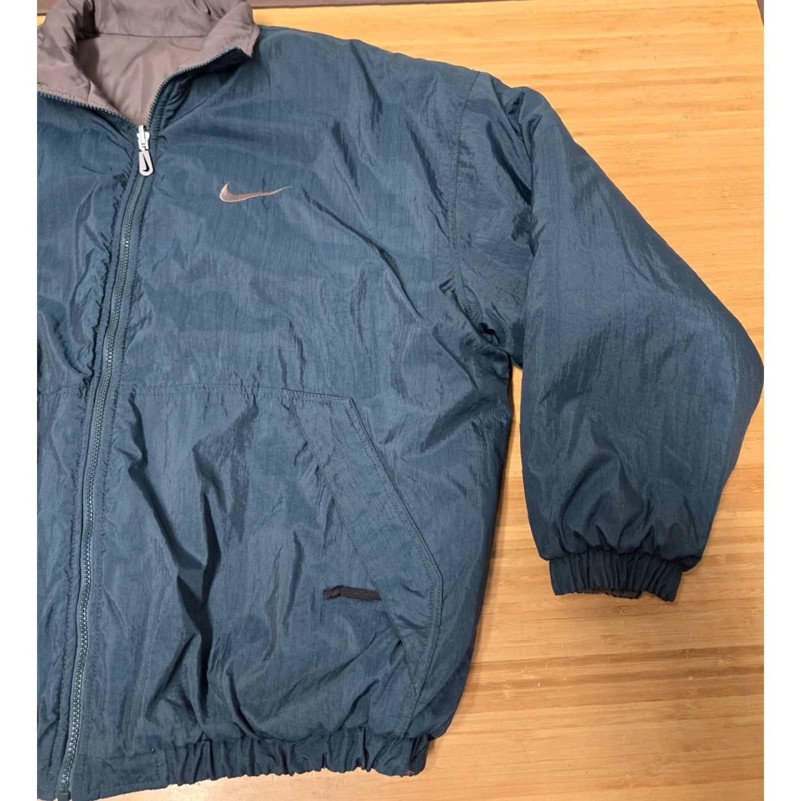 Nike Nike Athletic Jacket Mens XL Green Gray Full Zip Quilted Lined Back Swoosh Logo Size US XL / EU 56 / 4 - 2 Thumbnail