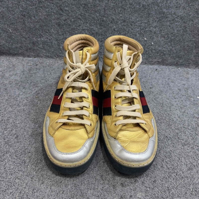 Gucci Gucci Leather High Top Sneakers in Metallic Gold -2508 Size US 8 / EU 41 - 2 Thumbnail