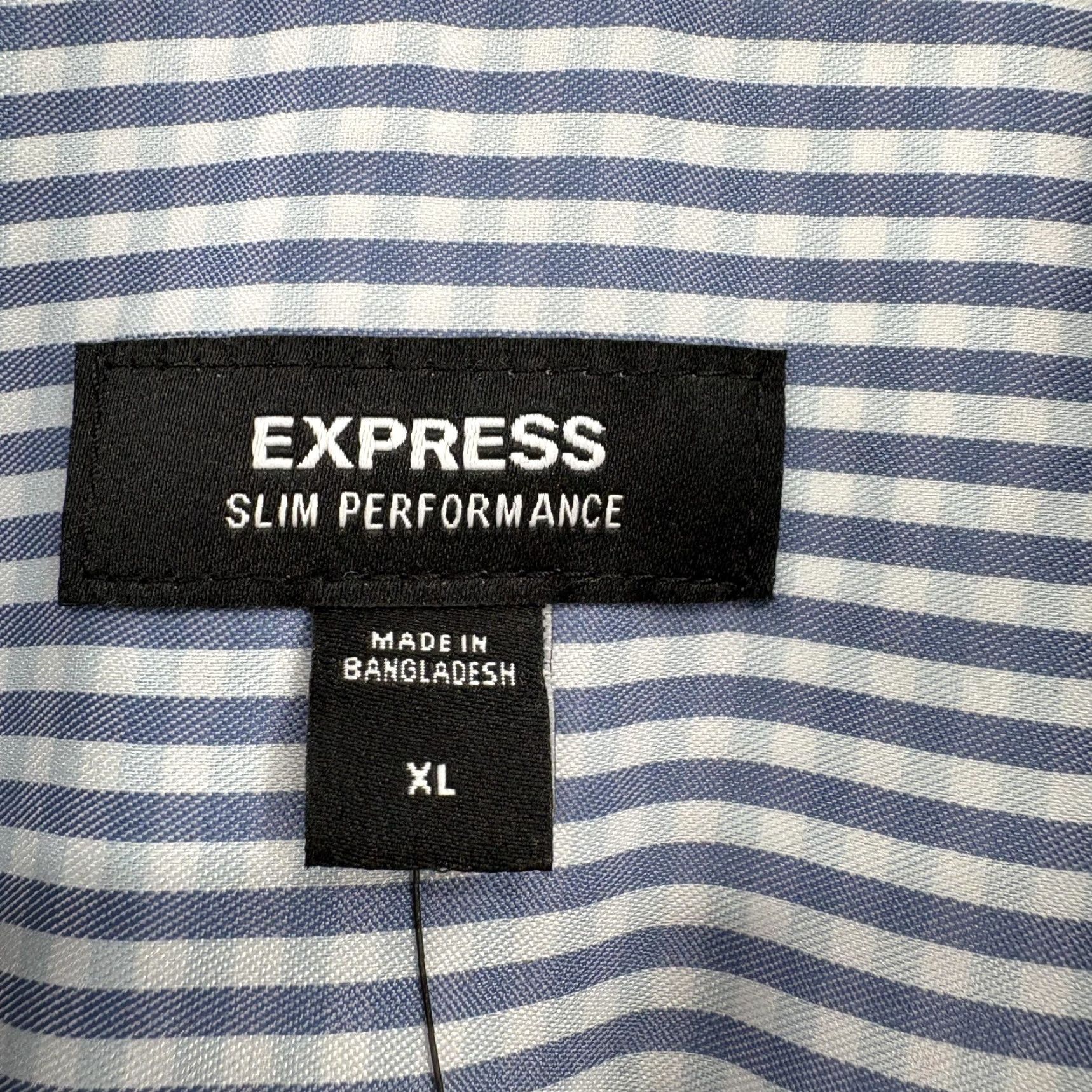 Express Express Dress Shirt Mens XL Blue Stripe Slim Fit Stretch Business Size 46R - 4 Thumbnail
