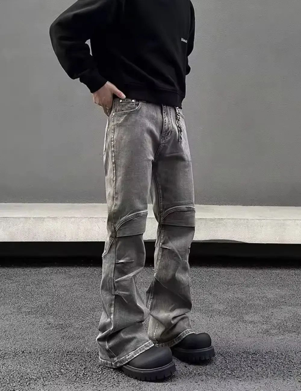 Japanese Brand Ropa Y2K Streetwear Vintage Grey Pleated Flare Jeans Pants Size US 34 / EU 50 - 5 Thumbnail