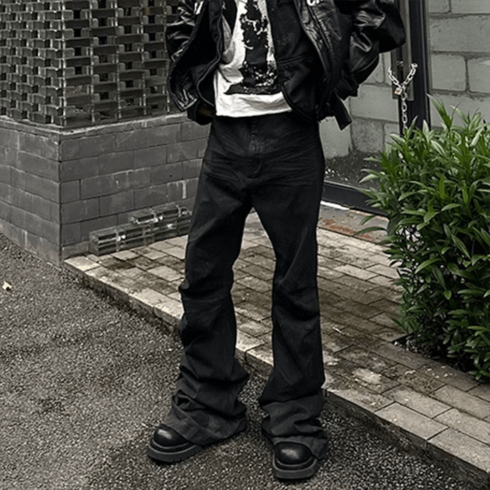 Japanese Brand × Jean Streetwear Black Glue Coated Boot Cut Unisex Size US 34 / EU 50 - 1 Thumbnail