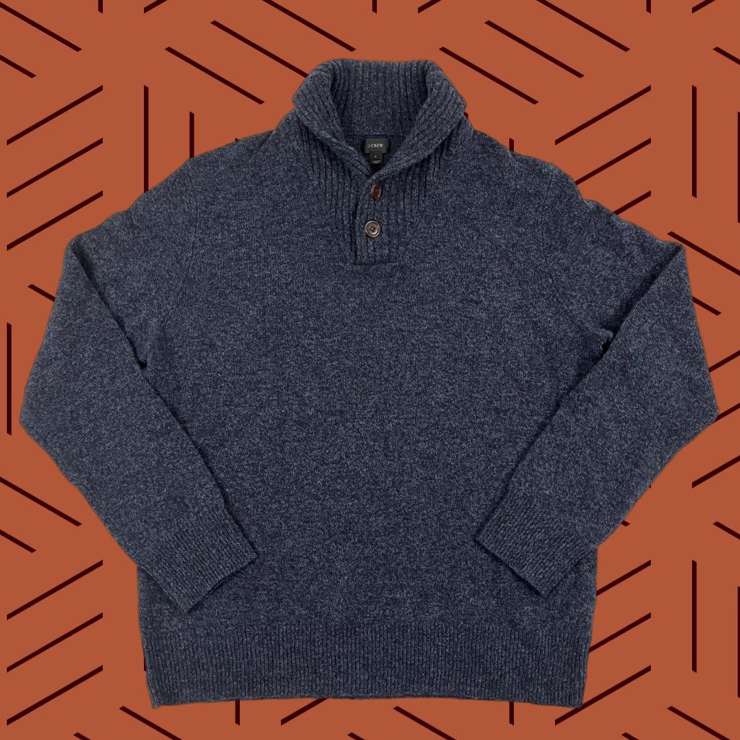 J.Crew J. Crew Sweater Mens Large Blue Marled Lambswool Shawl Collar Pullover Jumper Size US L / EU 52-54 / 3 - 1 Thumbnail