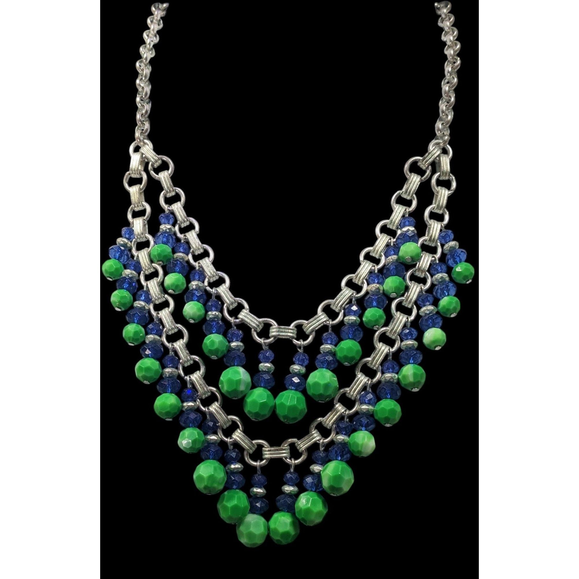 Other Funky Blue And Green Beaded Multilayer Fringe Necklace Size ONE SIZE - 2 Thumbnail
