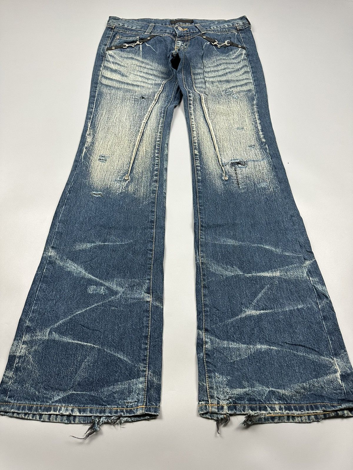 If Six Was Nine × Le Grande Bleu (L.G.B.) Vintage Jack Rose Sanko Co. Ltd Whiskered Flared Denim Size US 32 / EU 48 - 3 Thumbnail