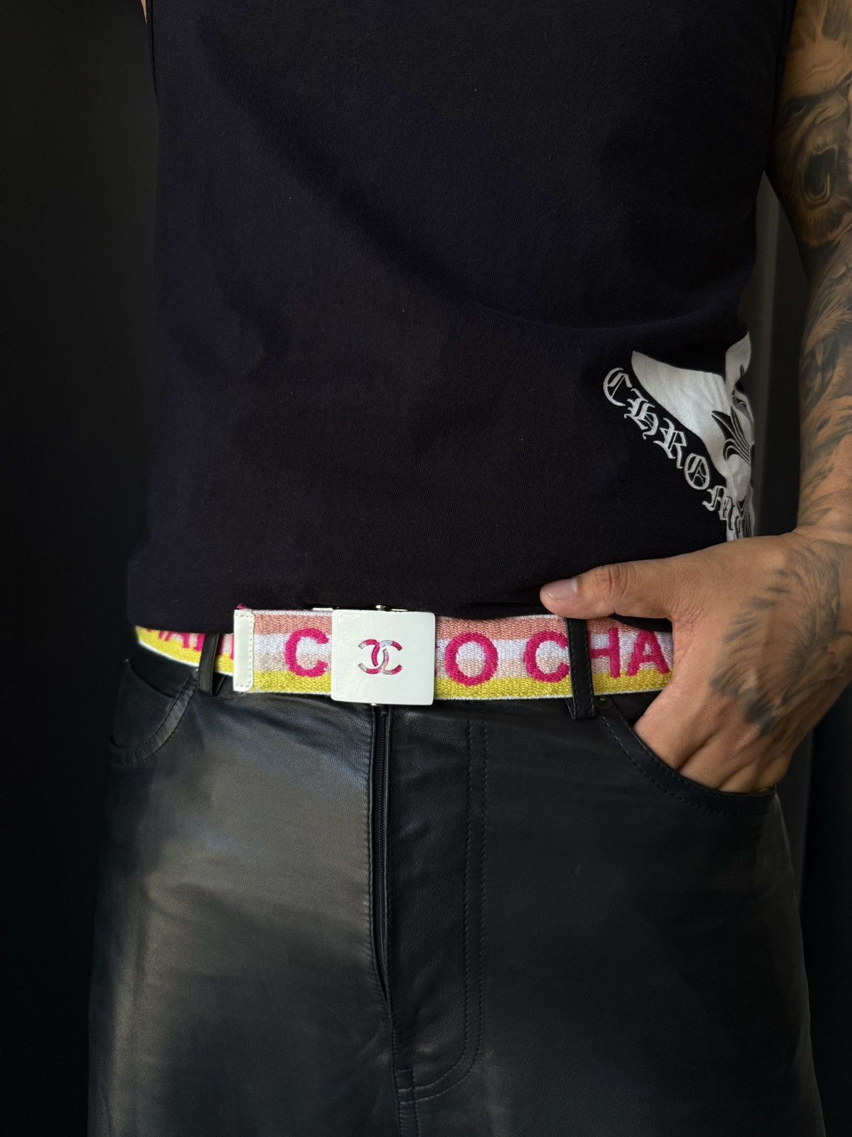 Chanel 2004 Chanel - Coco Interlocking Canvas/Leather CC Belt Size 32 - 11 Thumbnail