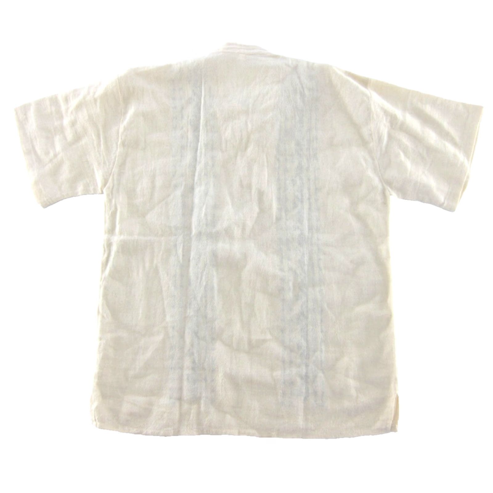 Vintage VINTAGE New 100% Raw Cotton Ivory Blue Short Sleeve Pullover Shirt Men XL 44 Size US XL / EU 56 / 4 - 2 Thumbnail