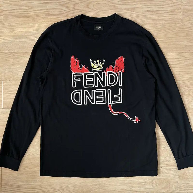 Fendi Fendi Black Cotton Logo Long Sleeve T-Shirt 0089 Size US S / EU 44-46 / 1 - 1 Thumbnail