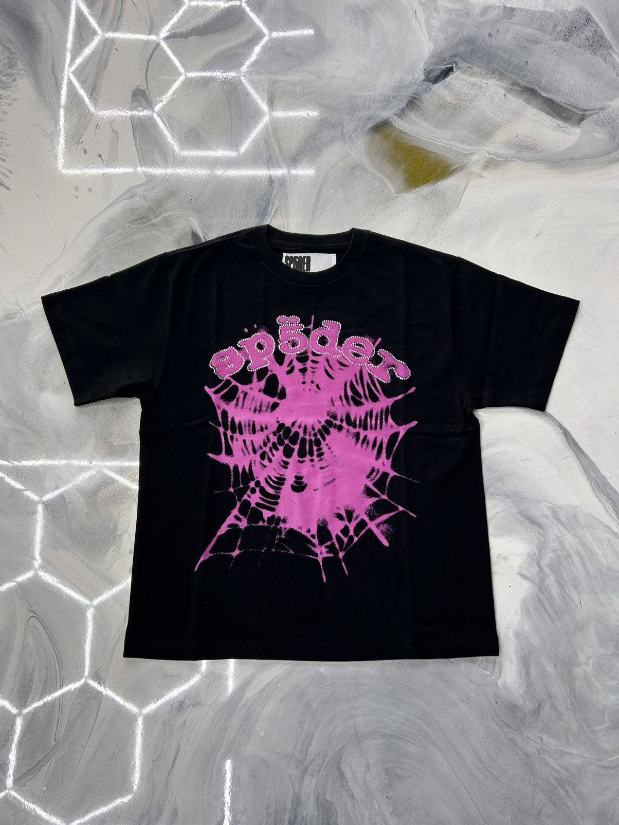 Sp5der Sp5der Rhinestone Scattered Web Tee Black Pink Size M Size US M / EU 48-50 / 2 - 1 Thumbnail