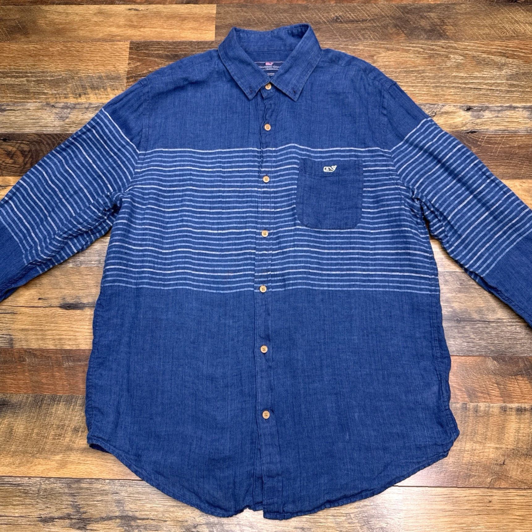 Vineyard Vines Vineyard Vines Tucker Shirt Slim Fit Mens L Blue Striped Button-Up Knit Linen Long Sleeve Collared Pocketed Casual Formal Workwear Size US L / EU 52-54 / 3 - 2 Thumbnail