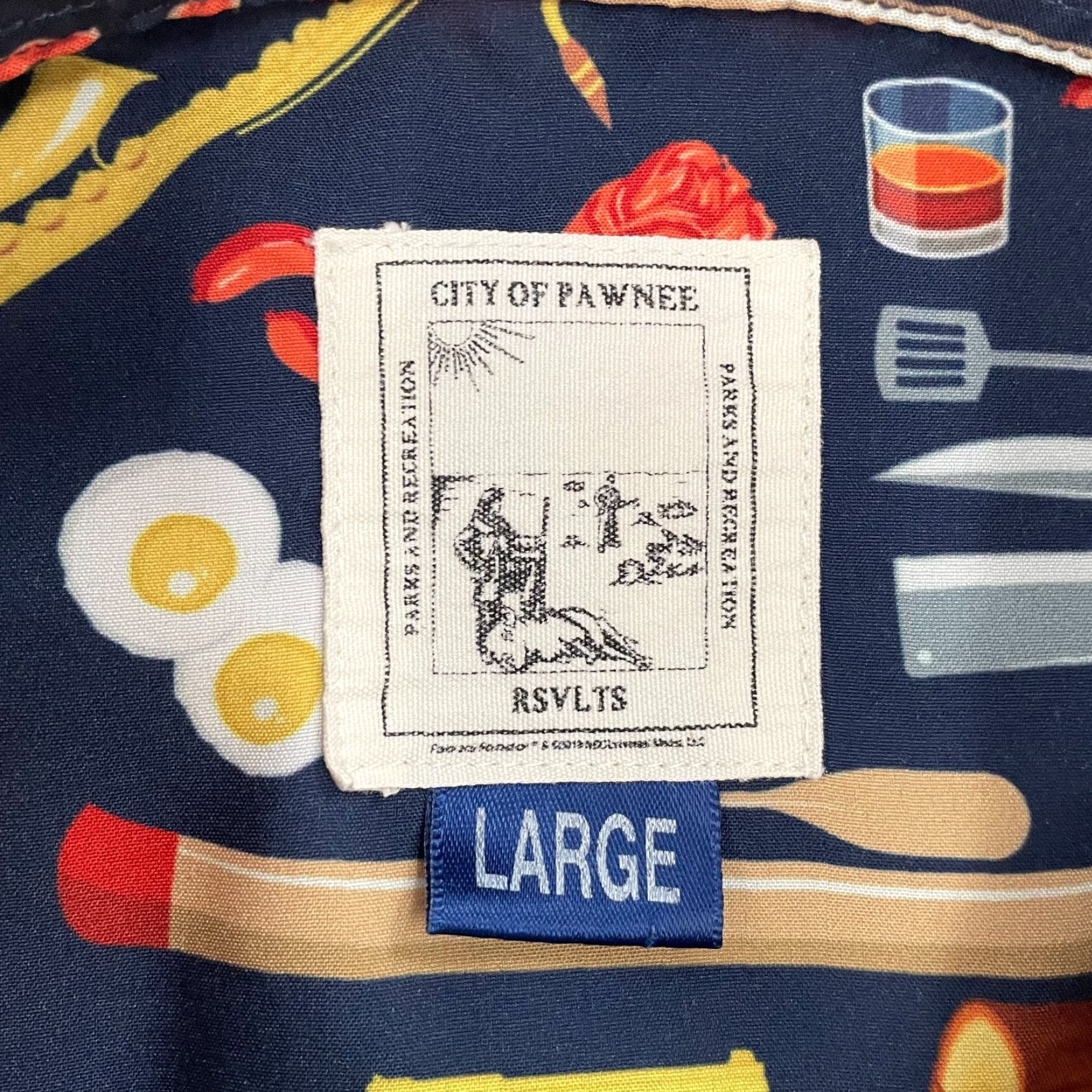 Vintage VINTAGE RSVLTS Shirt City Of Pawnee Ron Swanson All Over Print Cartoon Button-Up Adult Large Blue Mens Size US L / EU 52-54 / 3 - 5 Thumbnail