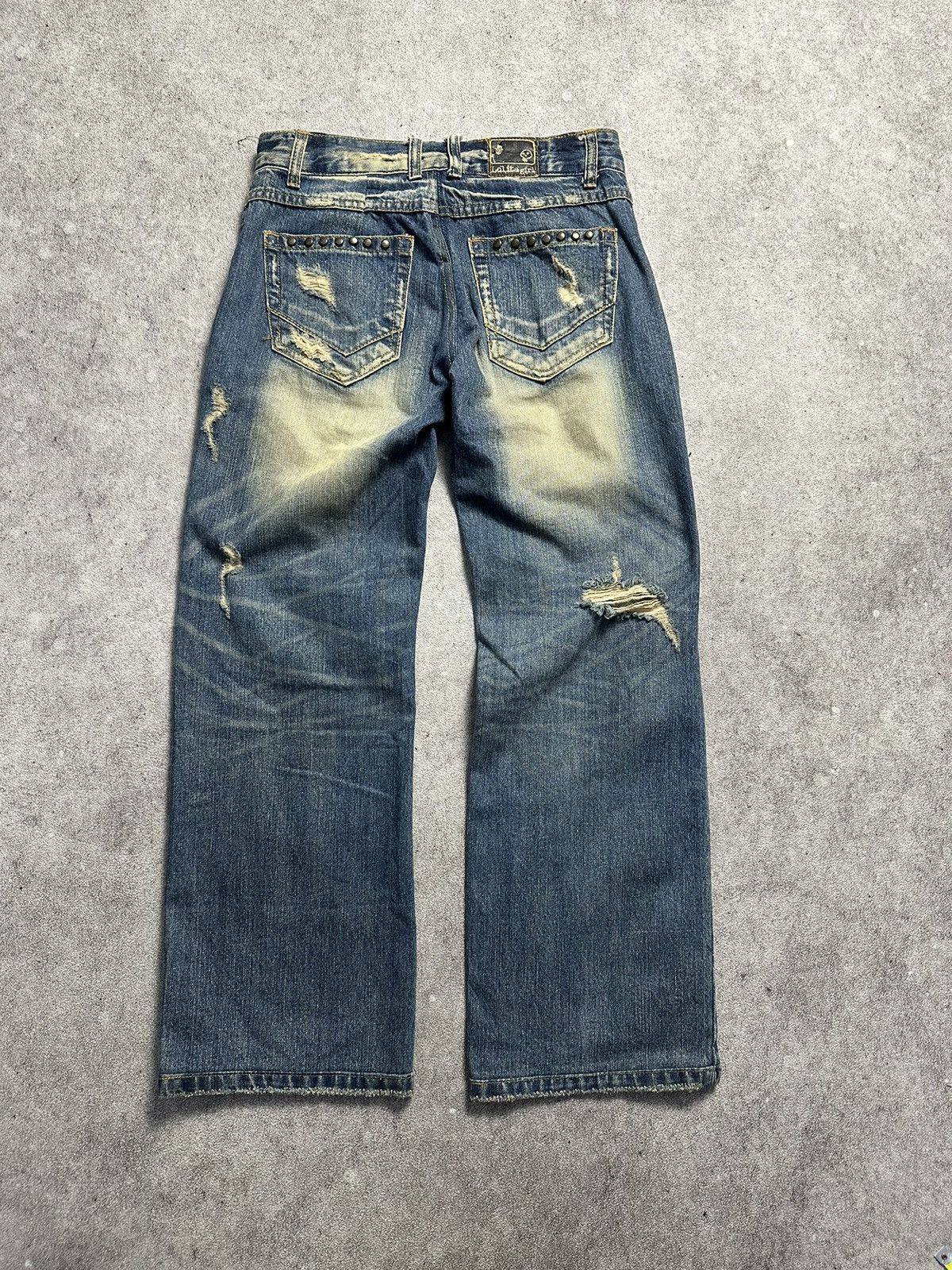 Tornado Mart 90s Japanese Lolita Distressed Studded Mud Wash Denim Jeans Size US 28 / EU 44 - 2 Thumbnail