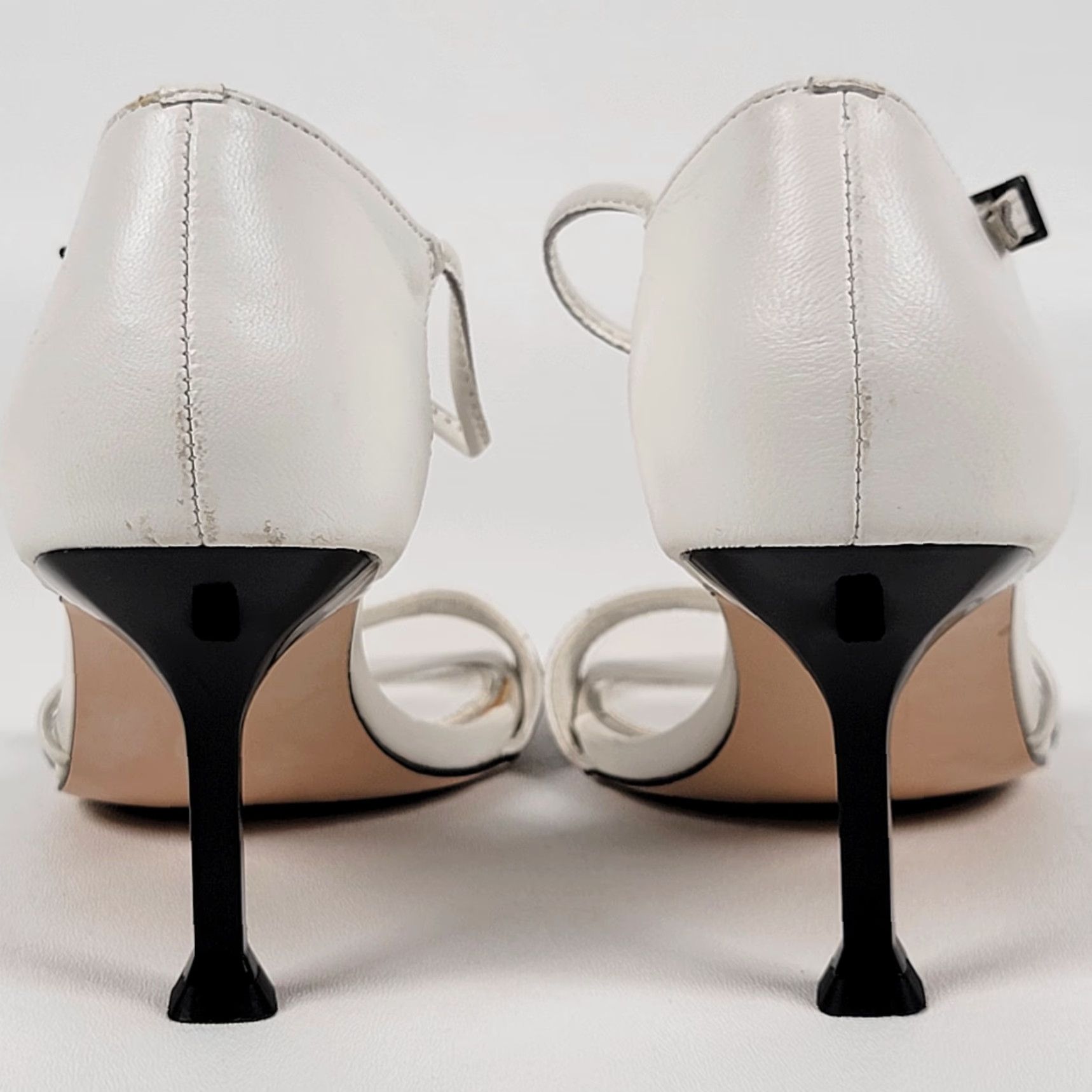 Zara ZARA Heeled Sandals White Leather Kitten Heel Buckle Closure Women US 7 EUR 38 1398/001 Wedding Party Casual Spring Summer Size US 7 / IT 37 - 6 Thumbnail