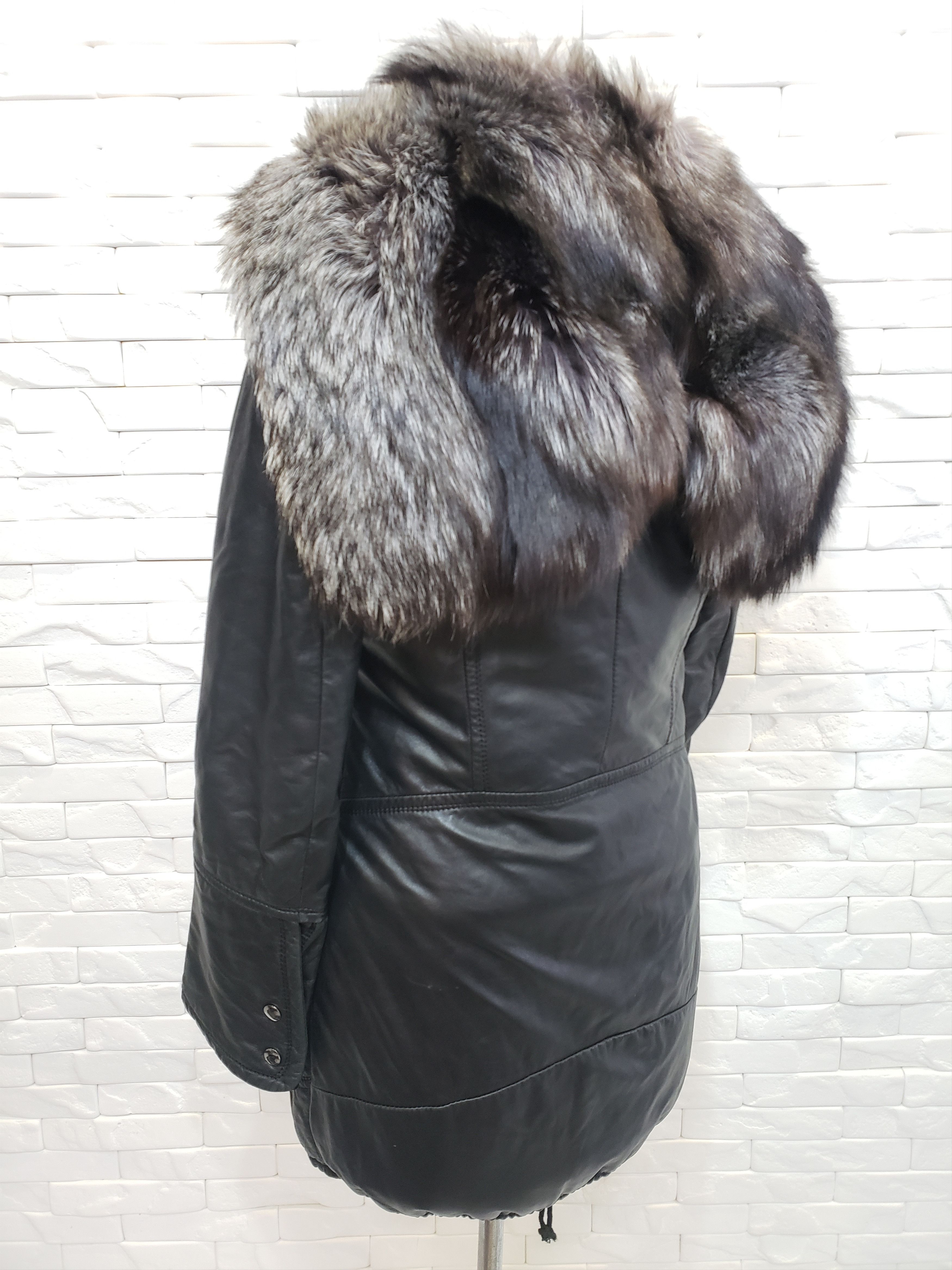 Genuine Leather Black women's leather jacket with a hood. Size M / US 6-8 / IT 42-44 - 6 Thumbnail