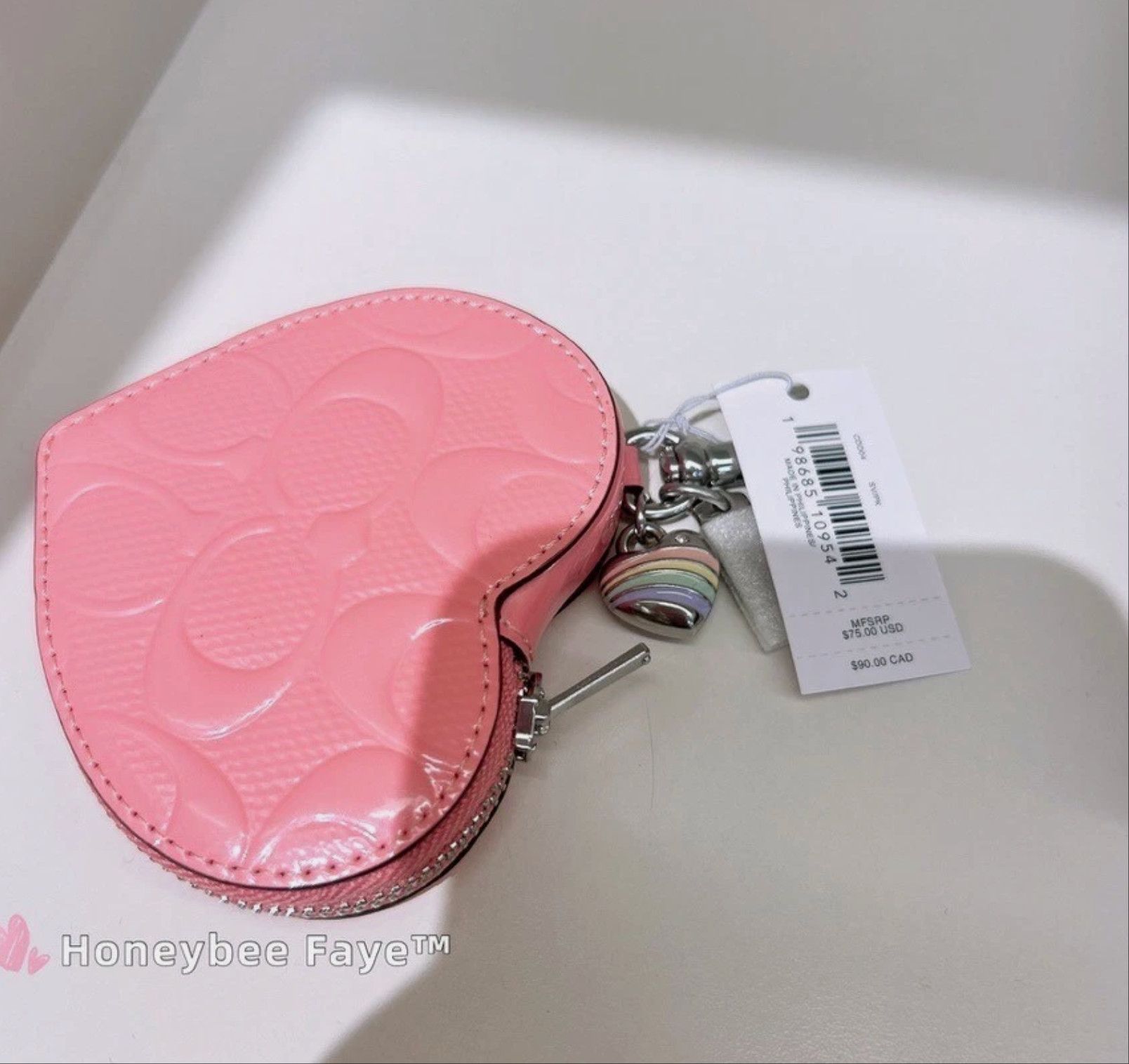 Coach Heart Bag Charm In Signature Leather With Heart Charm Size ONE SIZE - 3 Thumbnail
