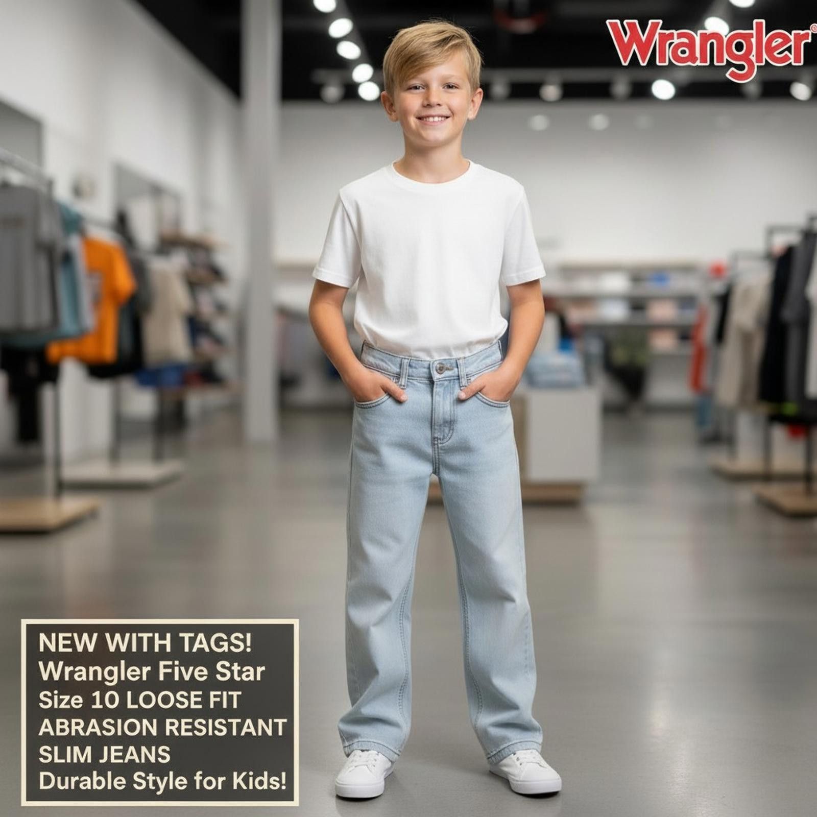 Wrangler Wrangler Five Star Boys Size 10 Loose Fit Abrasion Resistant Size US 26 / EU 42 - 1 Thumbnail