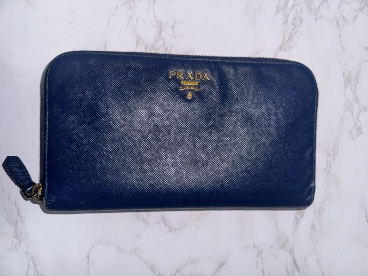 image of Prada Saffiano Metal Leather Continental Wallet in Blue, Women's