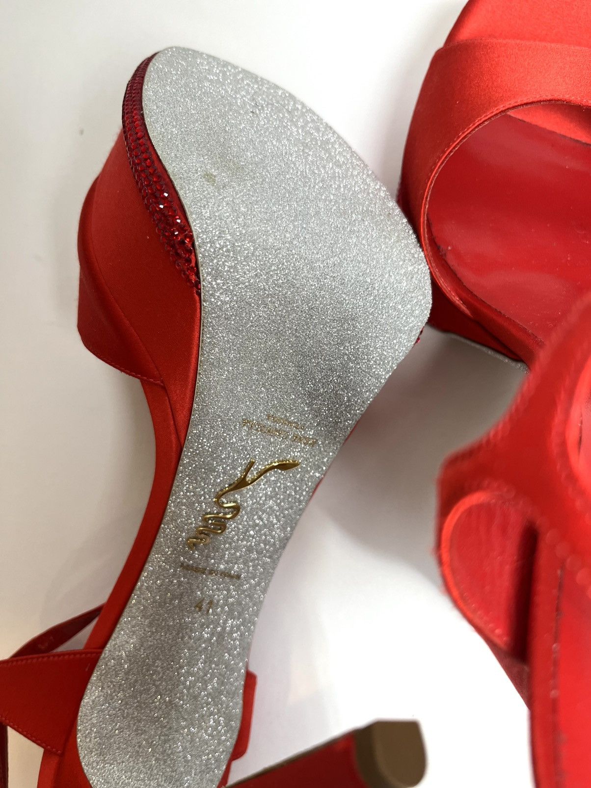 Rene Caovilla Rene Caovilla Red Satin Platform Heels NEW Size US 11 / IT 41 - 3 Thumbnail
