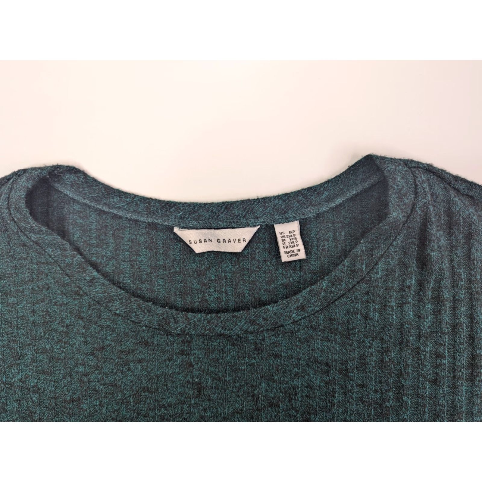 Vintage Susan Graver Women's Petite Green Sweater Rib Knit Crew Neck Tunic A544664 Size XL / US 12-14 / IT 48-50 - 7 Thumbnail