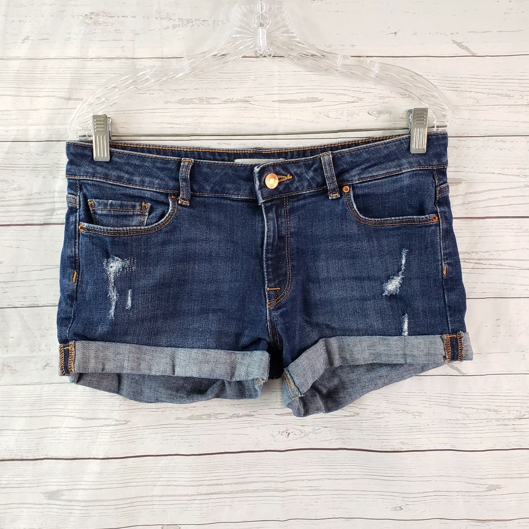 DL1961 DL1961 Womens Renee Denim Shorts Sz 28 Blue Distressed Cuffed Mid Rise Women Denim Short Jeans Flat Front Zip Casual 28 Womens Size 28" / US 6 / IT 42 - 2 Thumbnail