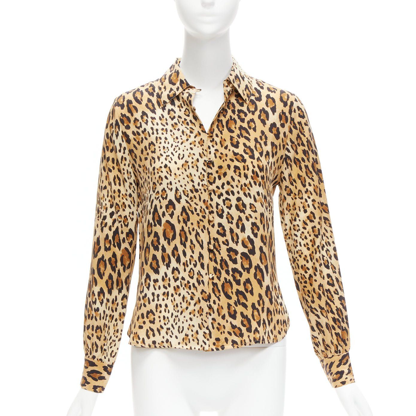 Frame FRAME 100% silk Camel Multi brown leopard print long sleeve shirt XS Size XS / US 0-2 / IT 36-38 - 1 Thumbnail