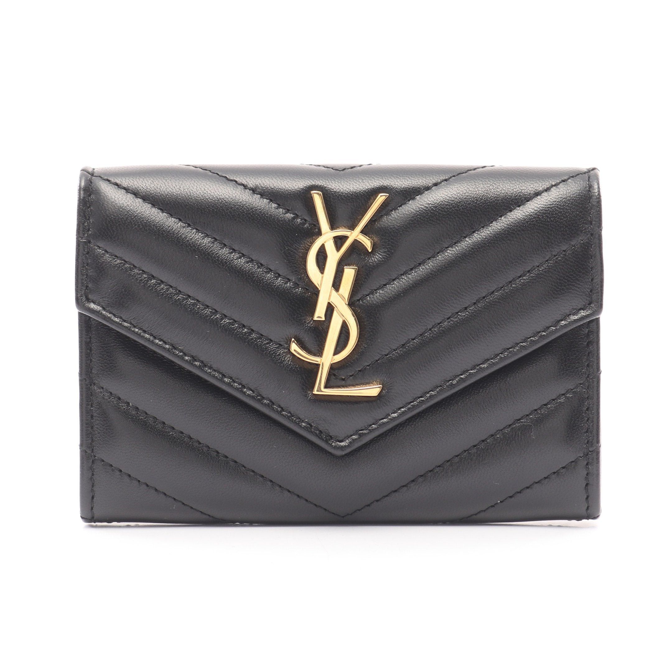 Yves Saint Laurent Monogram Saint Laurent Envelope Wallet Bi-Fold Leather Black