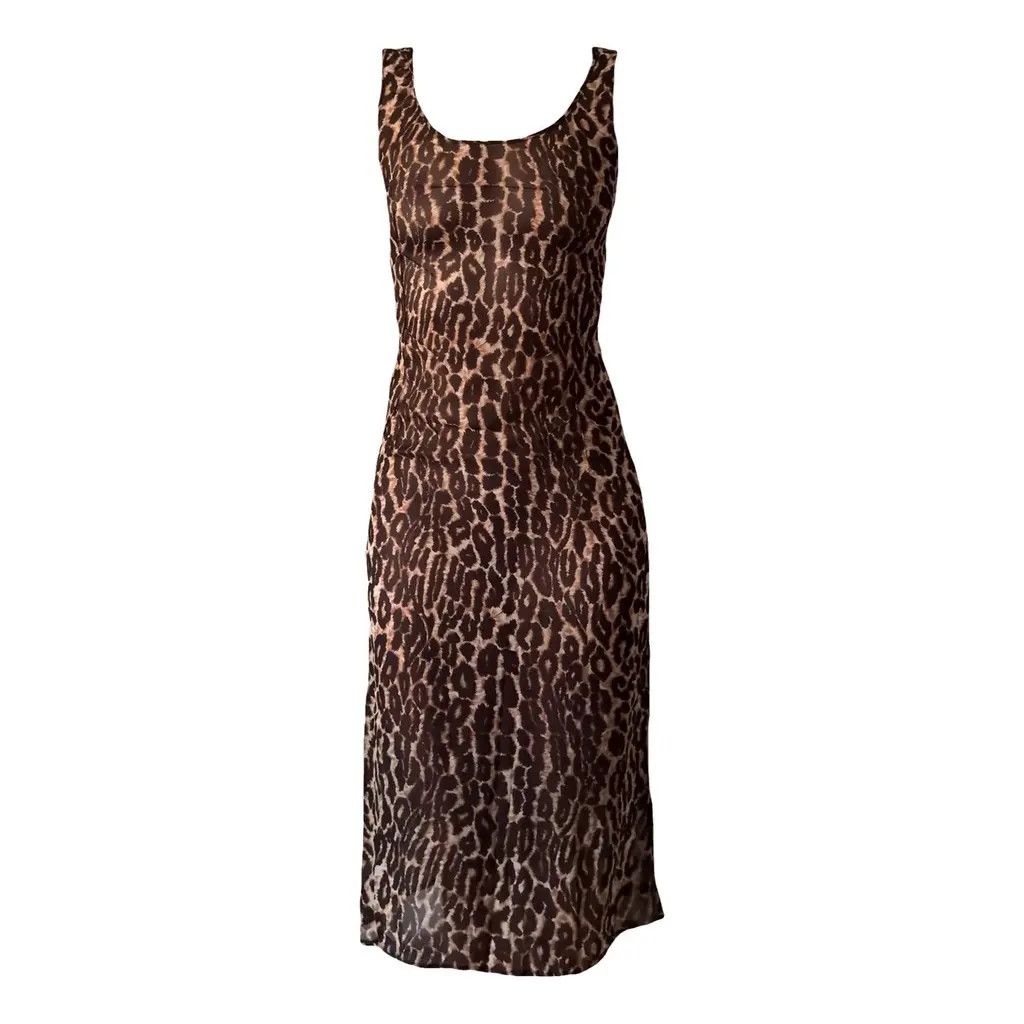 Dolce & Gabbana Dolce & Gabbana Brown Leopard Print Mesh Midi Dress IT 38 Size XS / US 0-2 / IT 36-38 - 2 Thumbnail