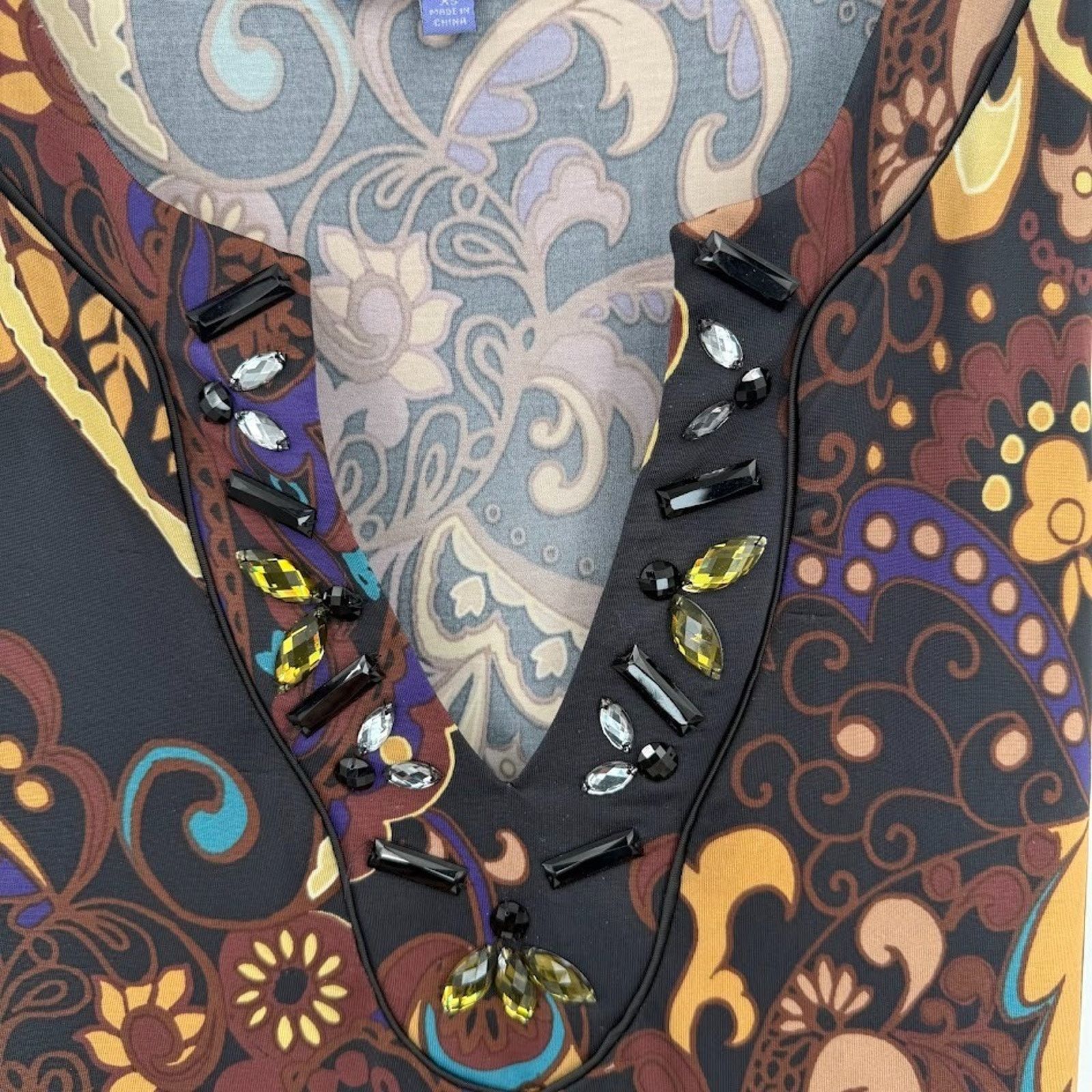 Vivienne Tam Vivienne Tam XS Paisley Sleeveless Dress Beaded Neck Boho Size XS / US 0-2 / IT 36-38 - 4 Thumbnail