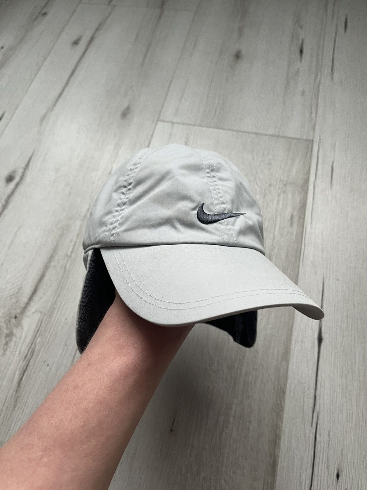 Nike × Vintage RARE 90s Vintage Nike Grey Fleece Hat Cap With Ear Flaps Size ONE SIZE - 1 Thumbnail