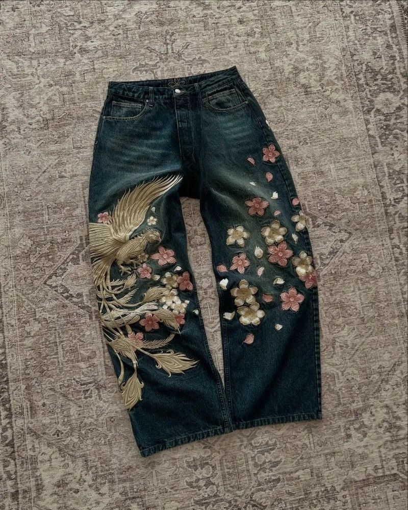Other Phoenix Cherry Blossom Embroidery Jean Size US 35 - 1 Thumbnail