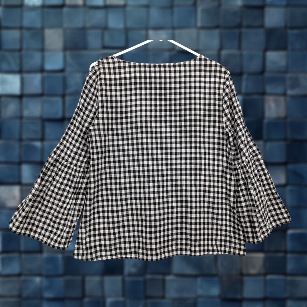 Madewell Madewell Button-Up Top Gingham Lace-Up Bell Sleeve 3/4 Multicolor Cotton M Womens Mens? Size M / US 6-8 / IT 42-44 - 1 Thumbnail