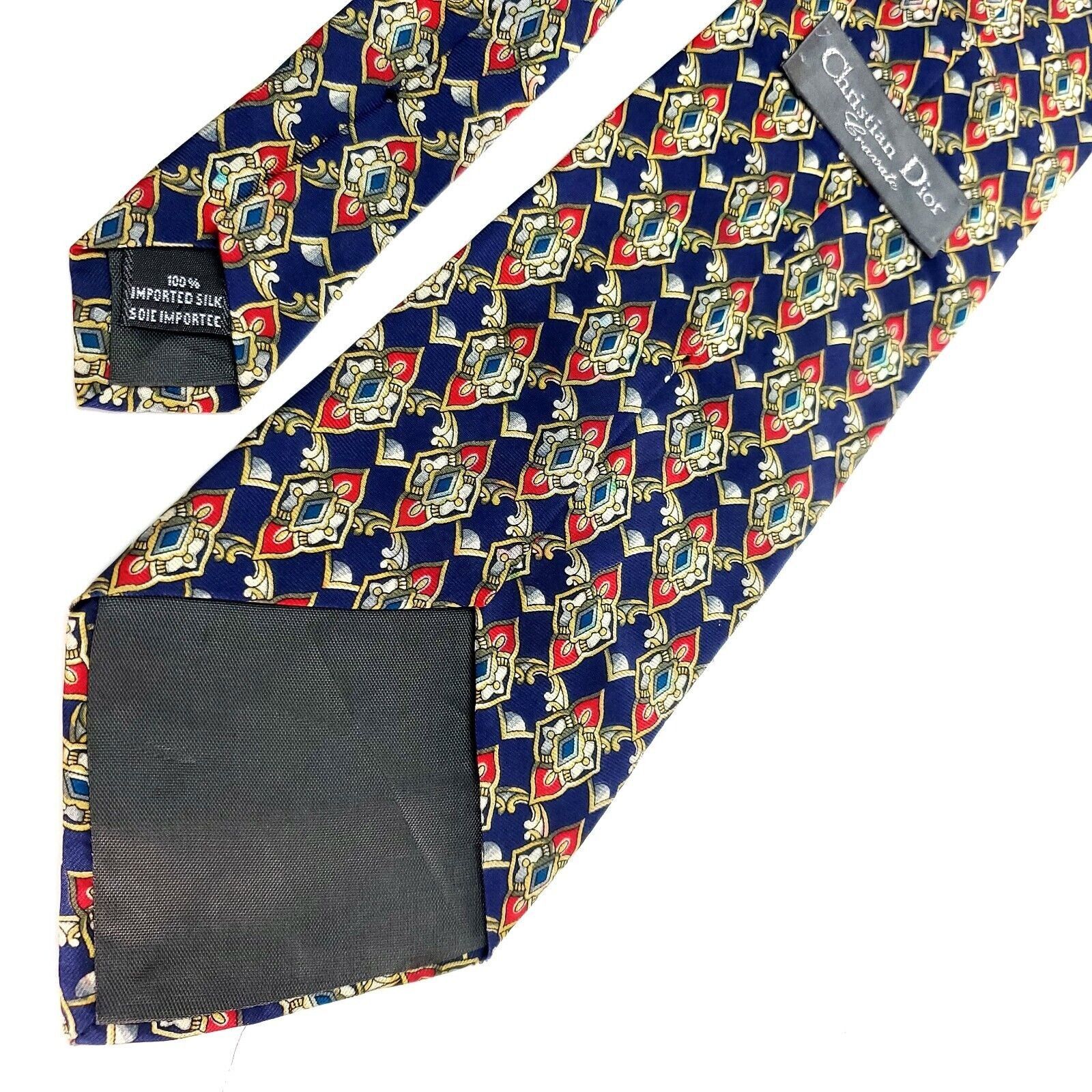 Dior Christian Dior Cravatte Silk Tie Blue Geometric Print Wide Size ONE SIZE - 5 Thumbnail