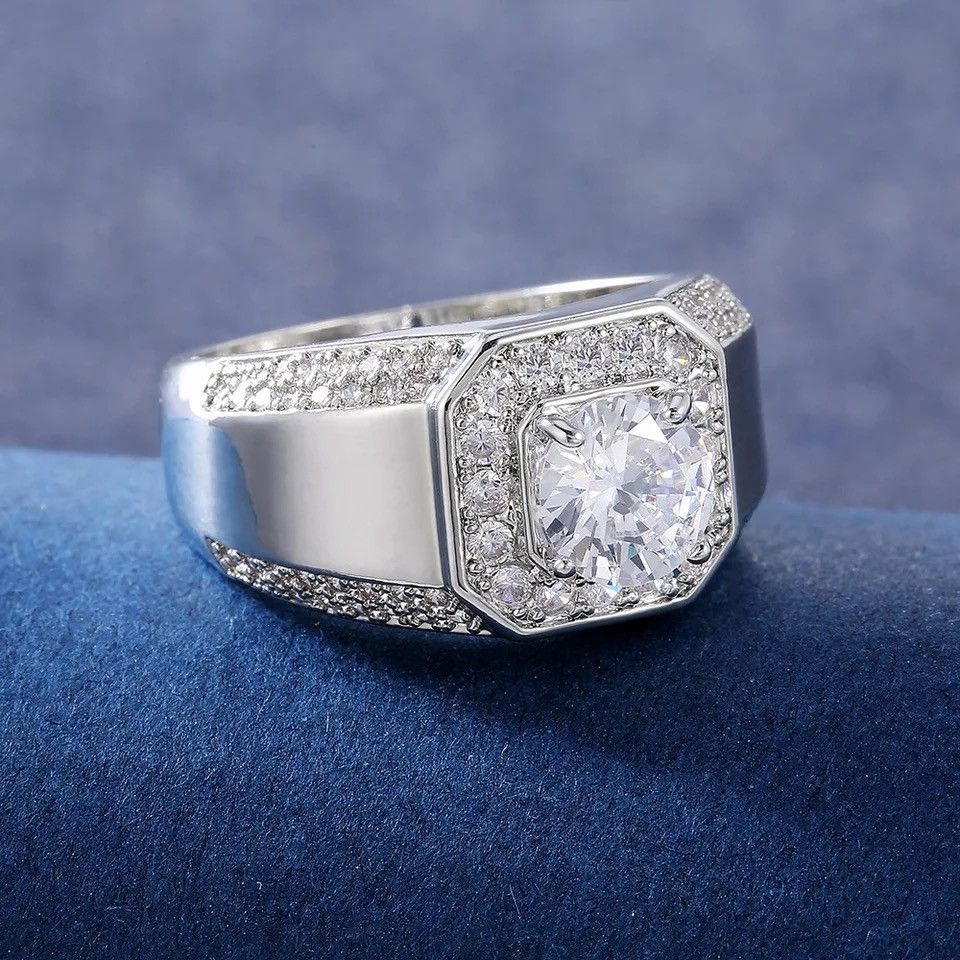 Vintage Luxury 925 Sterling Silver Men AAA Crystal Zircon Stone Size ONE SIZE - 6 Thumbnail