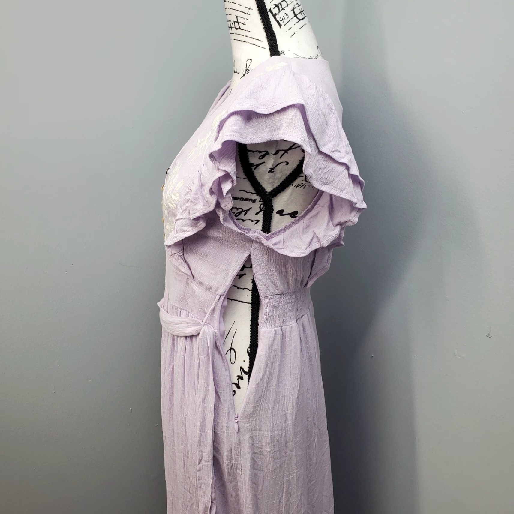 Vintage PinkBlush In Loom Maxi Dress Womens M Purple White Embroidered Floral Tie Waist Dress Size M / US 6-8 / IT 42-44 - 6 Thumbnail
