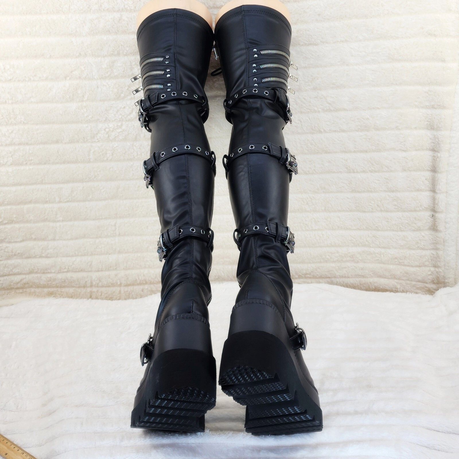 Other Shaker 420 Black sTRETCH 4.5" Wedge Heel OTK Thigh Boots Sku Size US 10 / IT 40 - 5 Thumbnail