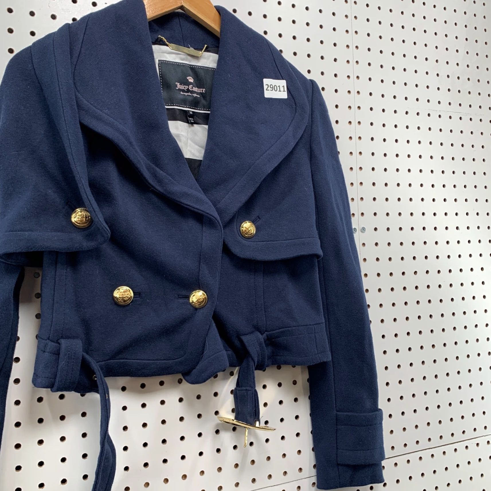 Juicy Couture VINTAGE Juicy Couture Jacket Womens XS Navy Blue Cropped Wool Belted Motorcycle Jacket Size XS / US 0-2 / IT 36-38 - 4 Thumbnail