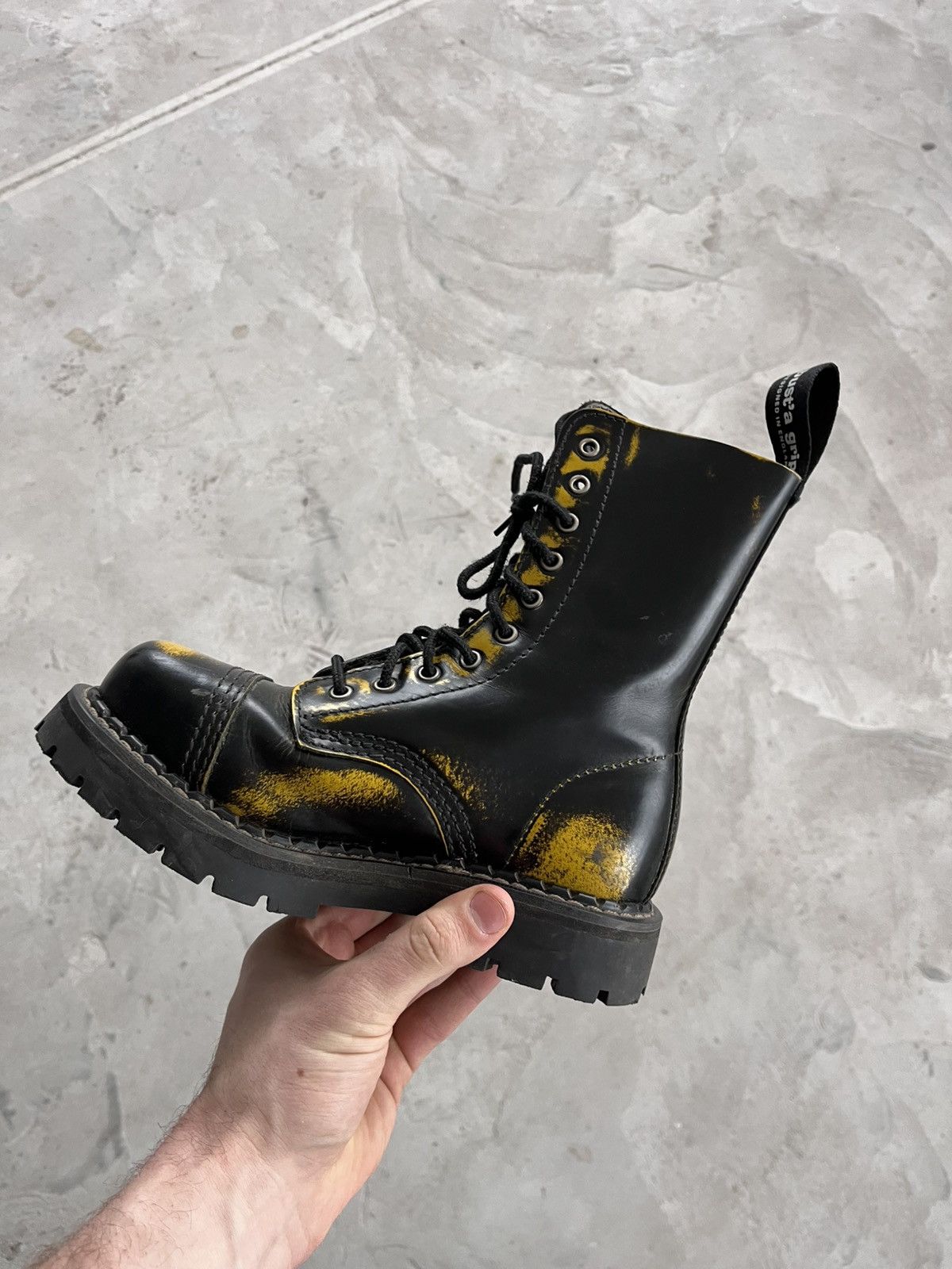 New Rock Vintage Hype Busta Grip Steel Toe Black Yellow High Boots Size US 6 / IT 36 - 2 Thumbnail