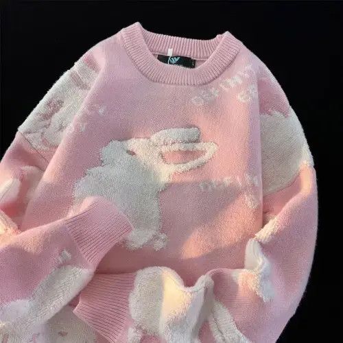 Aran Isles Knitwear × Other Kawaii Pink Cartoon Jacquard Oversized Sweater Men Size US M / EU 48-50 / 2 - 2 Thumbnail
