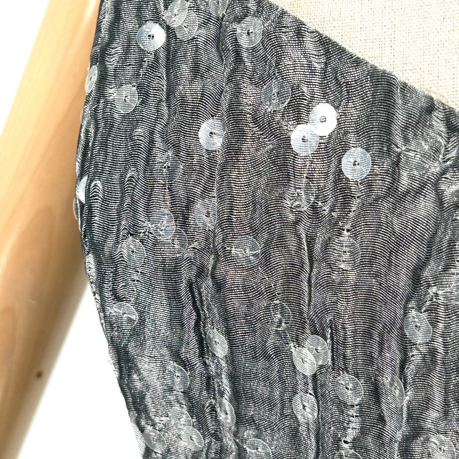 Vintage 90s Jacques Azagury Silver Sequin Silk Strapless Boned Dress Size S / US 4 / IT 40 - 3 Thumbnail
