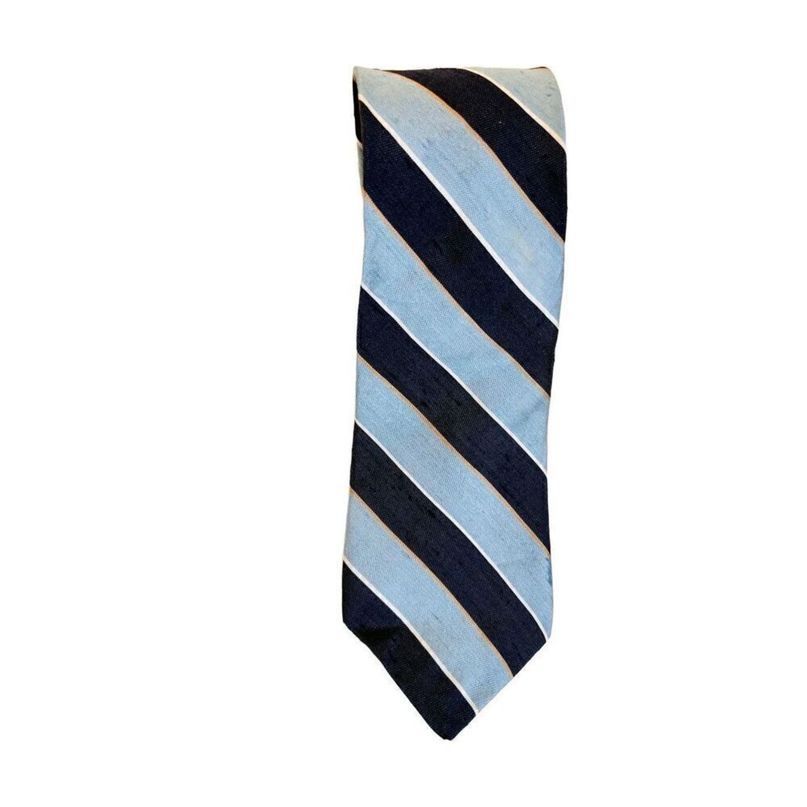 Hardy Amies Hardy Aimes London Vintage 80s All Silk Blue Stripe Necktie Size ONE SIZE - 1 Thumbnail