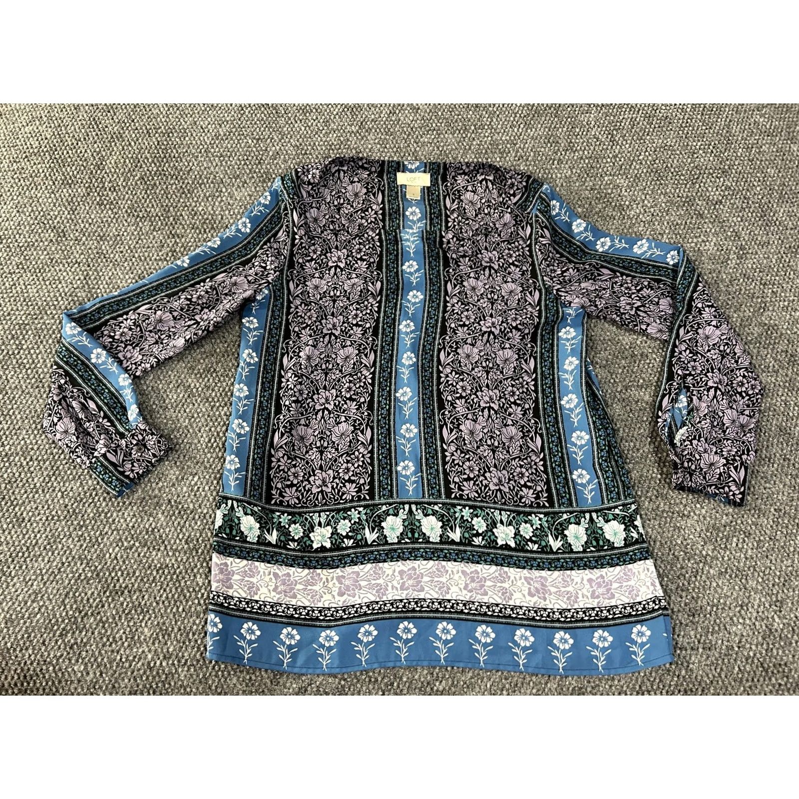 Loft LOFT Outlet Blouse Womens Small Blue Floral Boho Tunic Long Sleeve Top Size S / US 4 / IT 40 - 2 Thumbnail