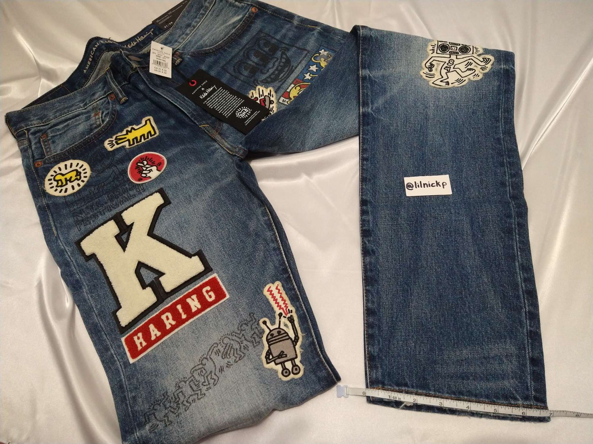Keith Haring KEITH HARING PATCHES GRAPHICS MEN'S SLIM FIT JEANS Size US 31 - 6 Thumbnail