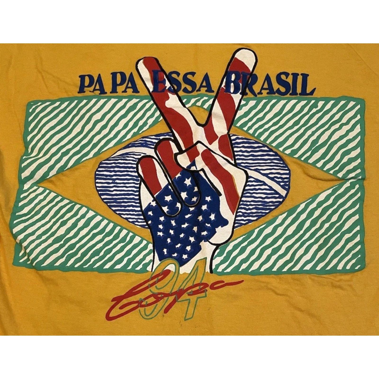 Vintage Vtg 90s Brazil Copa 1994 World Cup Peace Shirt S FIFA Soccer Hippie Flag Grunge Size US S / EU 44-46 / 1 - 2 Thumbnail